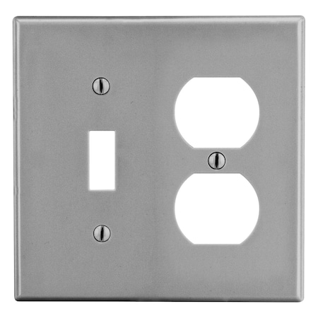 Hubbell Wiring Device-Kellems Wallplate, Mid-Size 2-Gang, 1) Duplex 1) Toggle, Gray PJ18GY